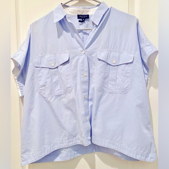 Rag N Bone NY Short Sleeve Striped Pearson Button Down Boxy Cotton Camp Shirt - Picture 2 of 9